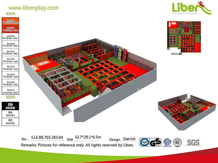 Liben 950sqm Indoor Trampoline Park In Poland With Air Bag, Indoor Climbing Frame