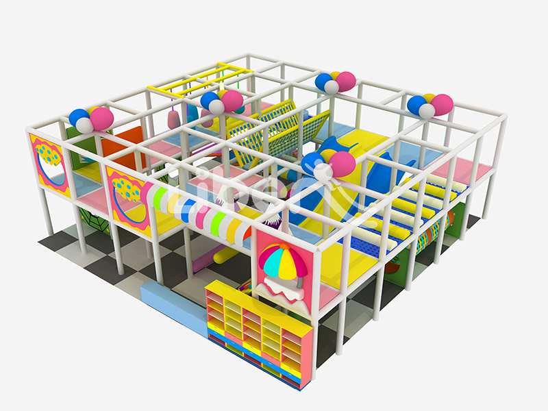 Pastel Colors Indoor Play Center Slide Climbing Net