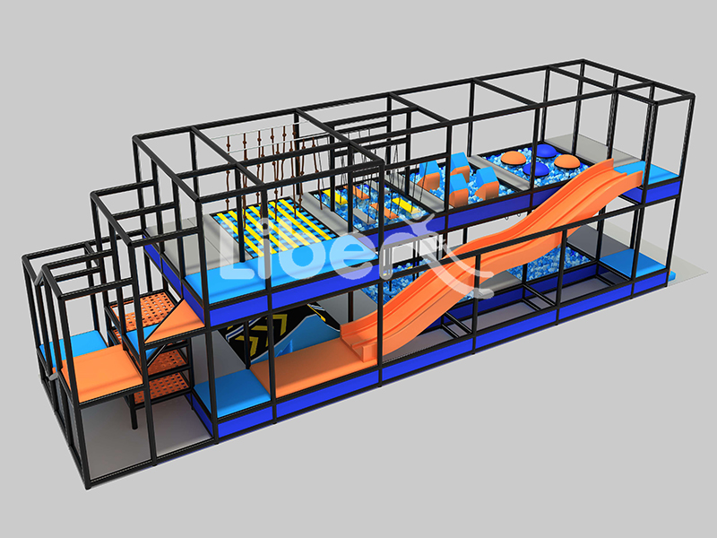 Multi-Level  Indoor Play Center  with Orange Spiral Slides 