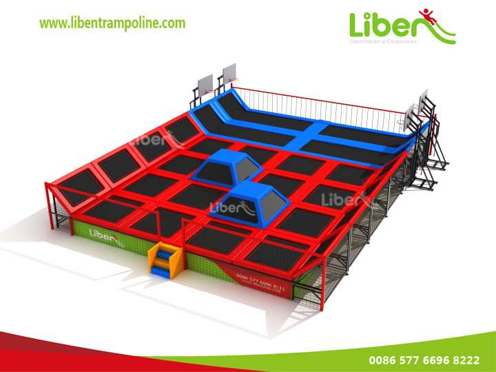 Customized Indoor Trampoline Court With Basketball Hoops